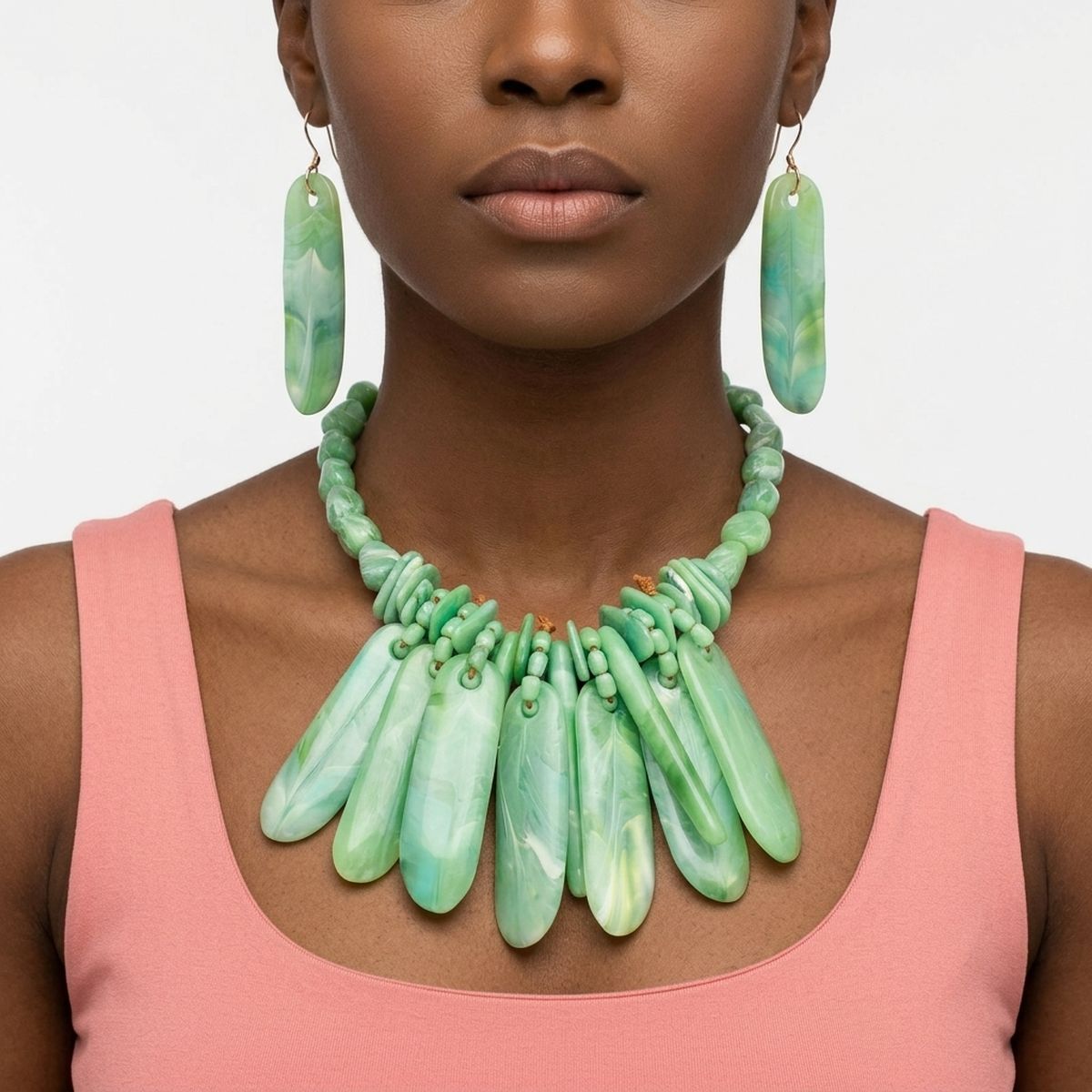 Bib Green Resin Drops Tropical Getaway Necklace