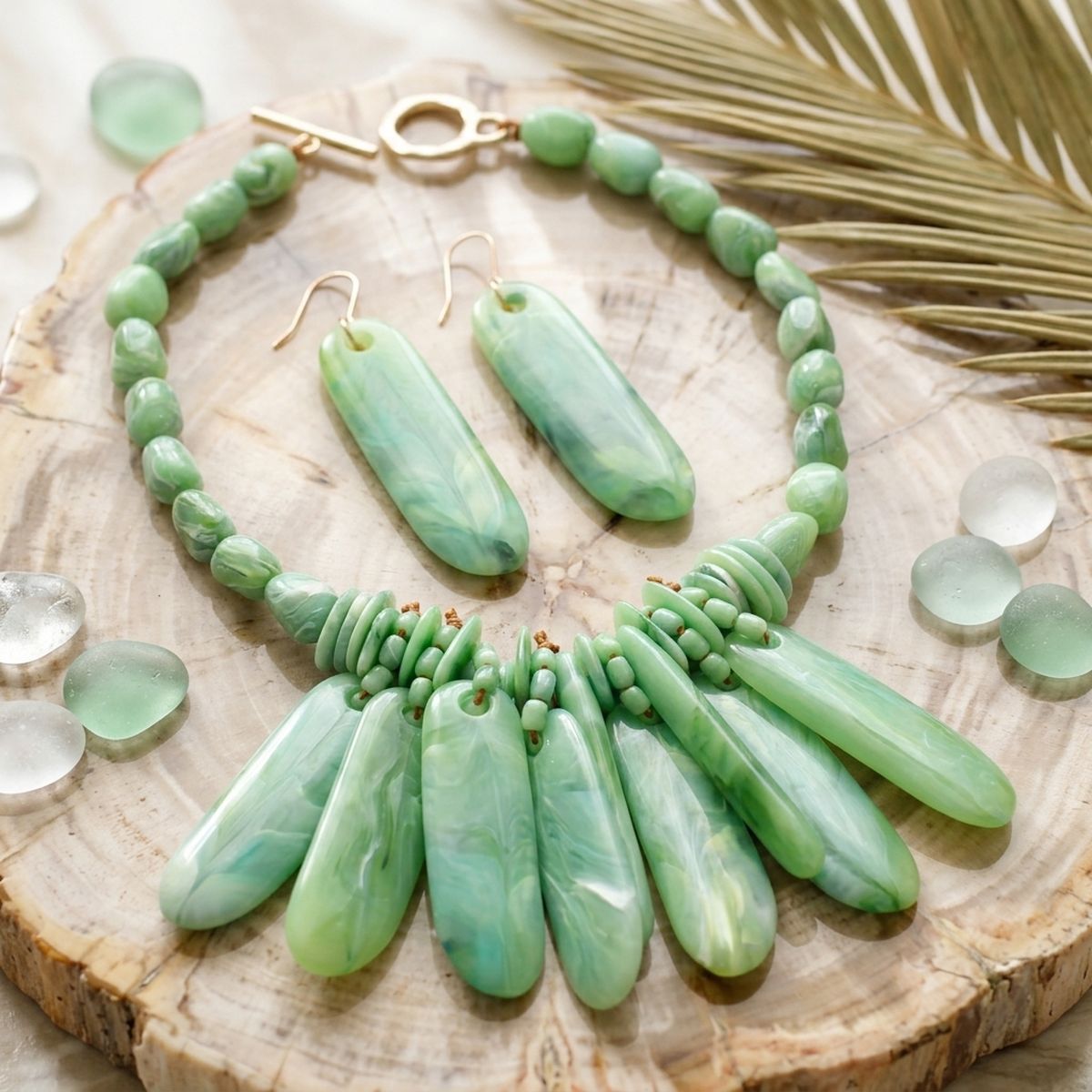 Bib Green Resin Drops Tropical Getaway Necklace