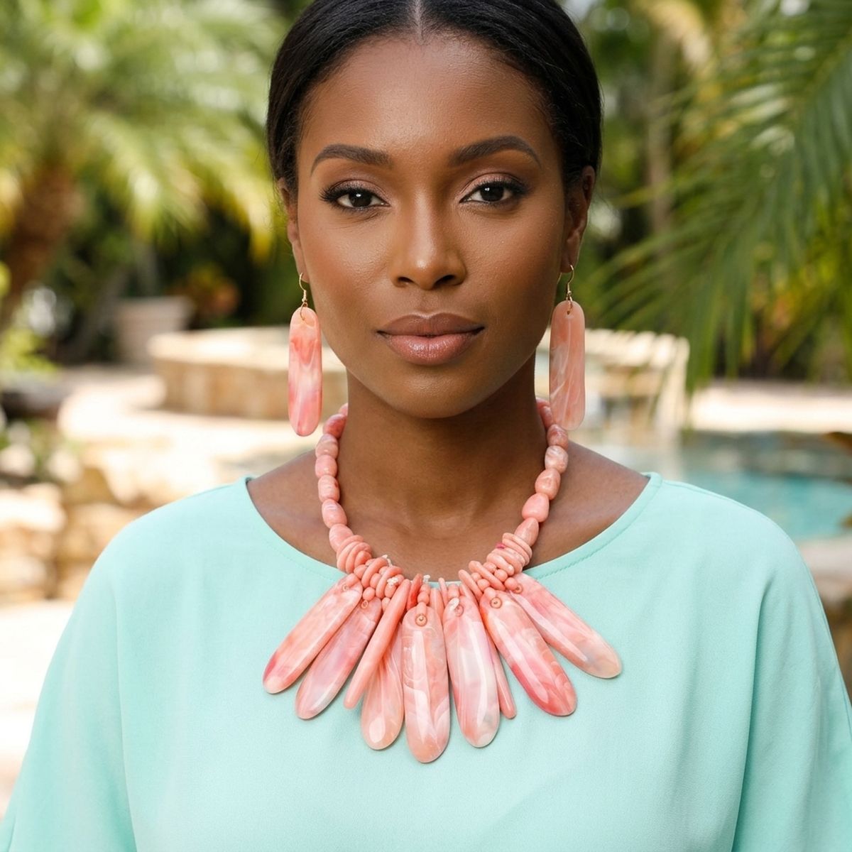 Bib Pink Resin Drops Tropical Getaway Necklace
