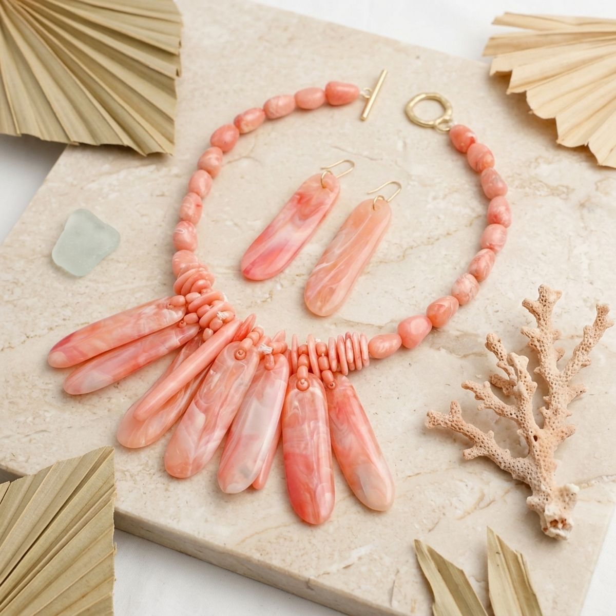Bib Pink Resin Drops Tropical Getaway Necklace