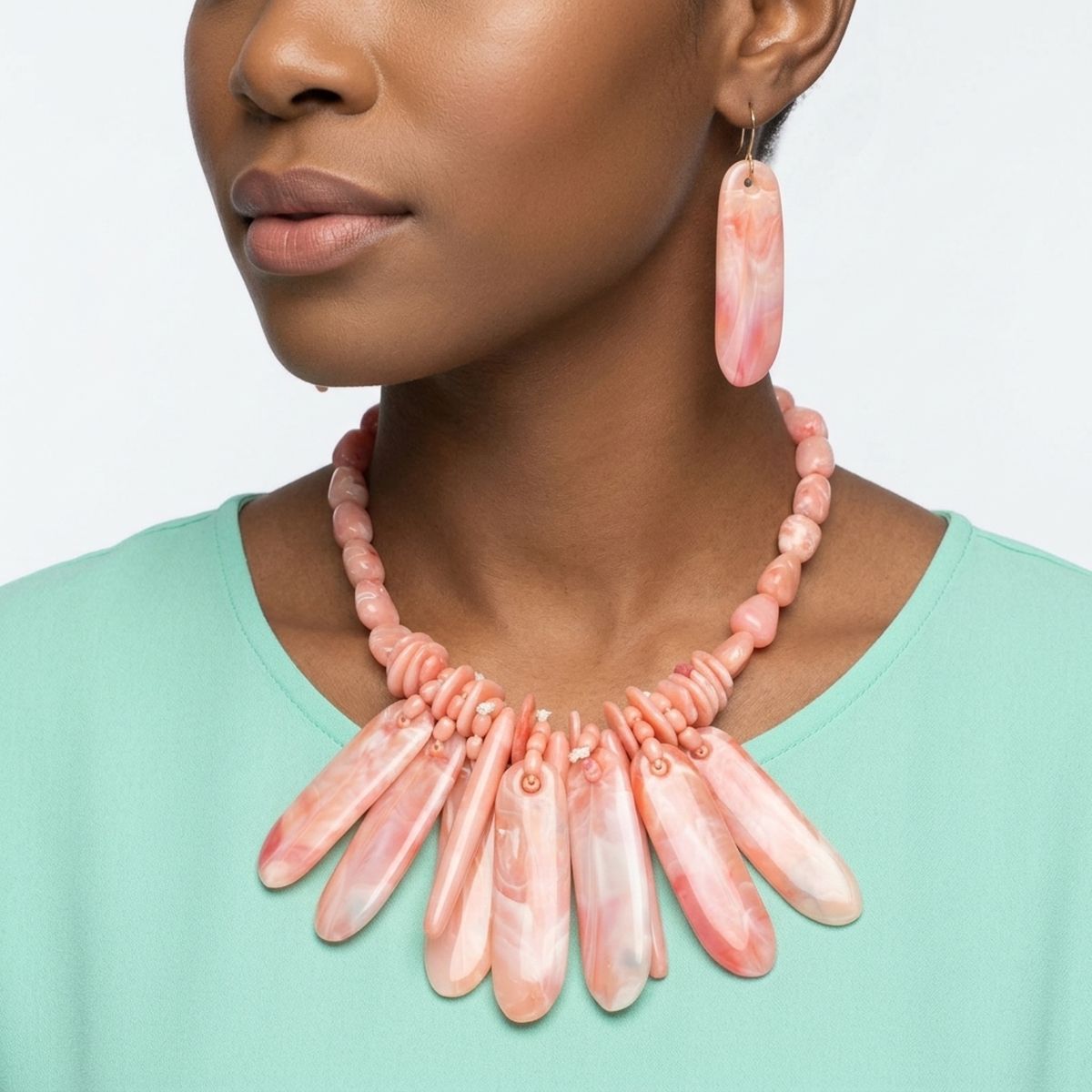 Bib Pink Resin Drops Tropical Getaway Necklace
