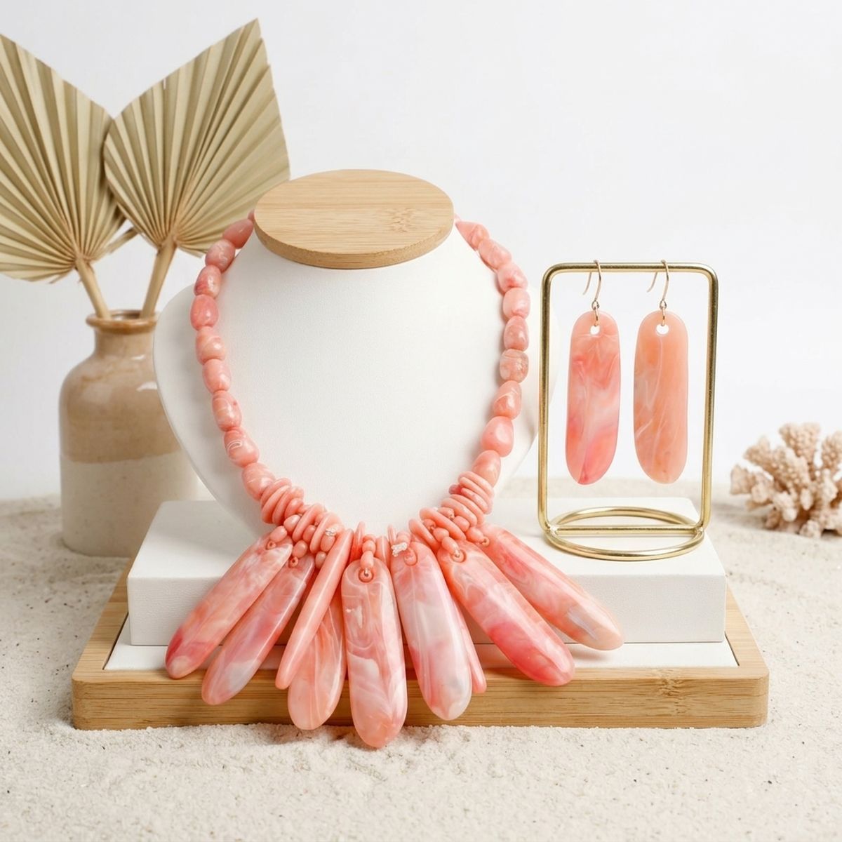 Bib Pink Resin Drops Tropical Getaway Necklace