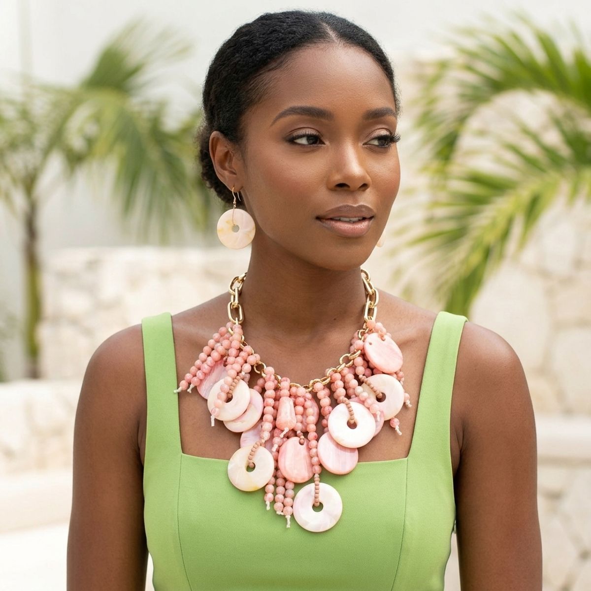 Pink Waterfall Fringe Tropical Getaway Necklace