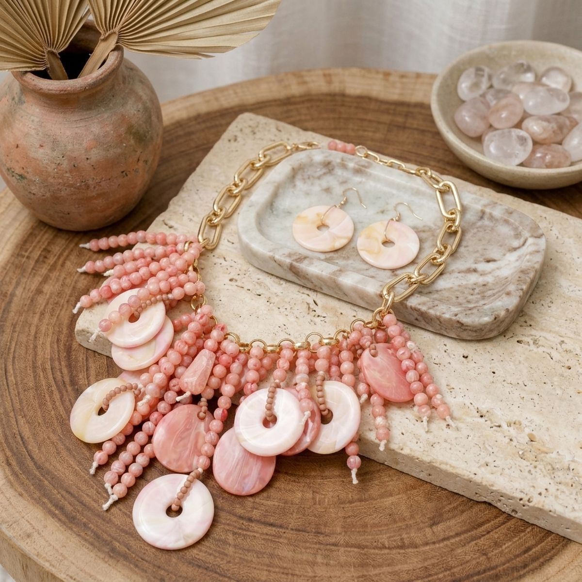 Pink Waterfall Fringe Tropical Getaway Necklace