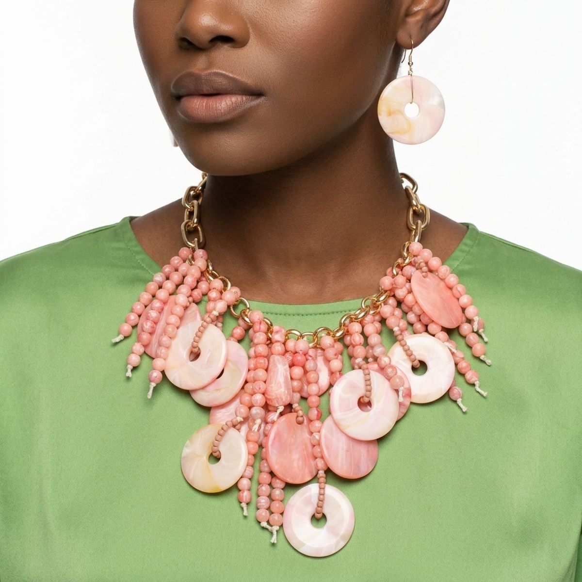 Pink Waterfall Fringe Tropical Getaway Necklace