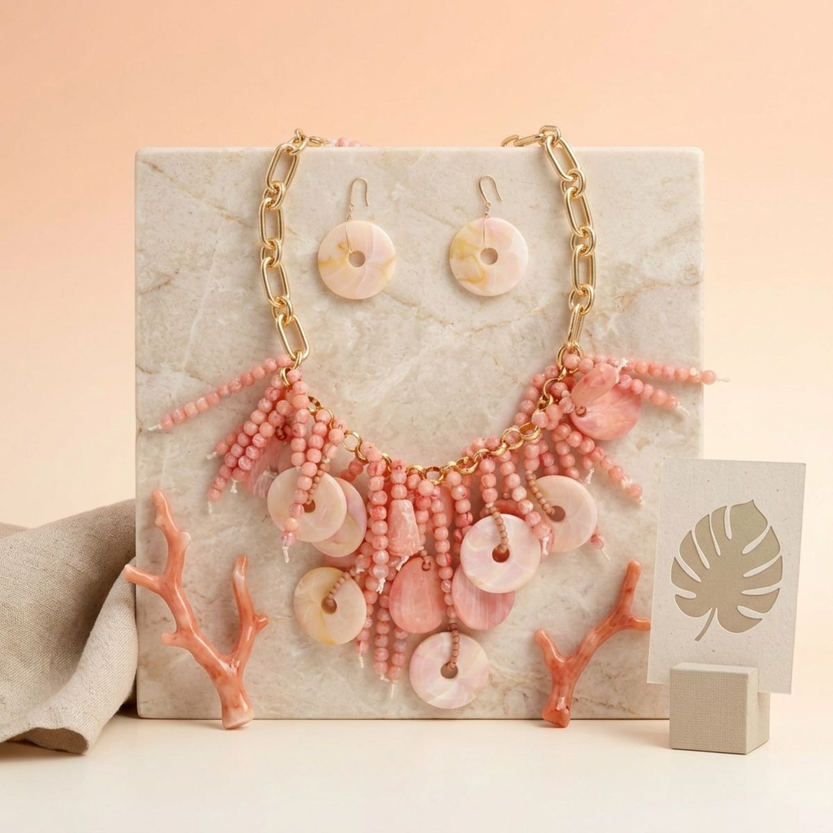 Pink Waterfall Fringe Tropical Getaway Necklace