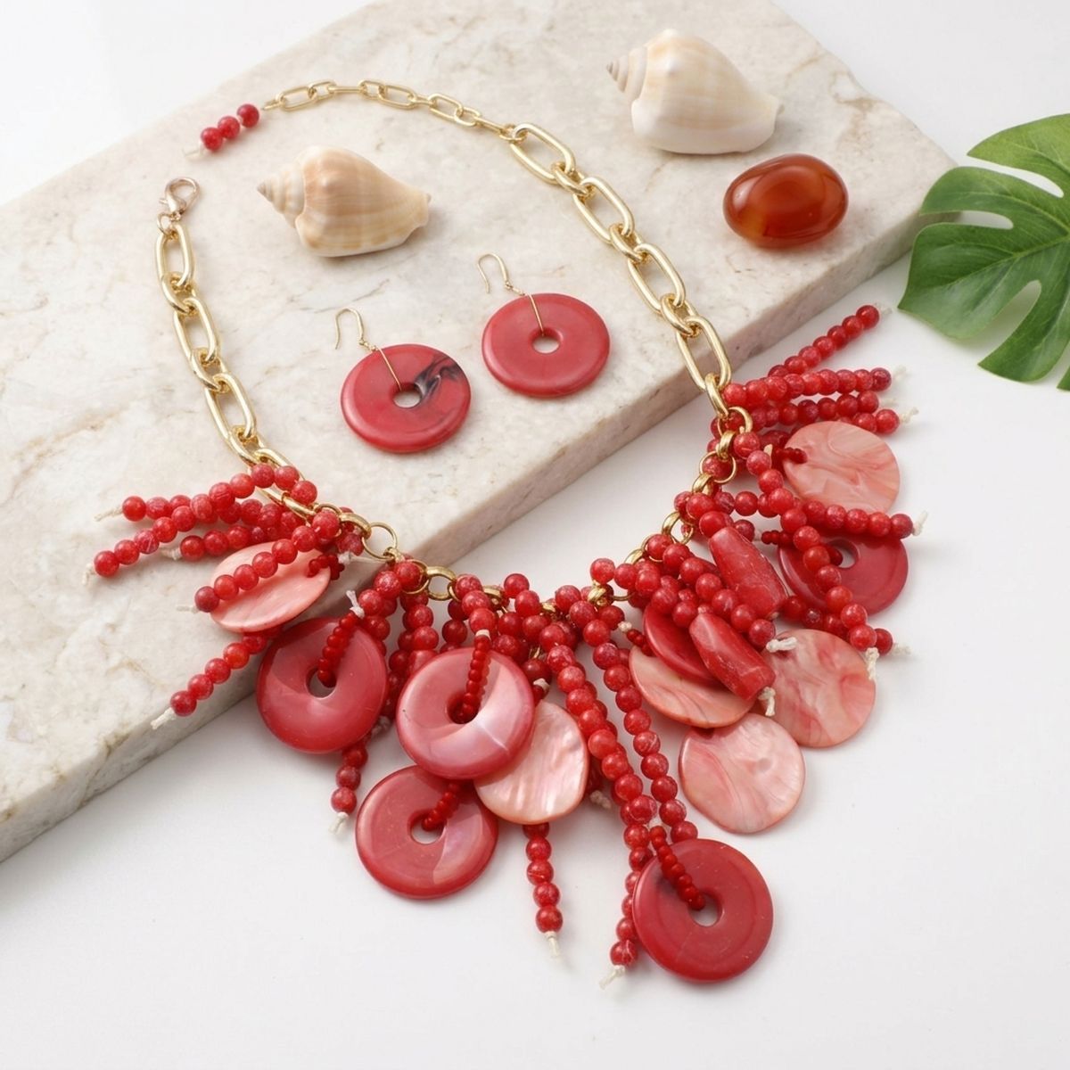 Red Waterfall Fringe Tropical Getaway Necklace