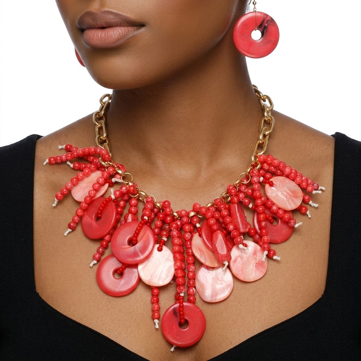 Red Waterfall Fringe Tropical Getaway Necklace