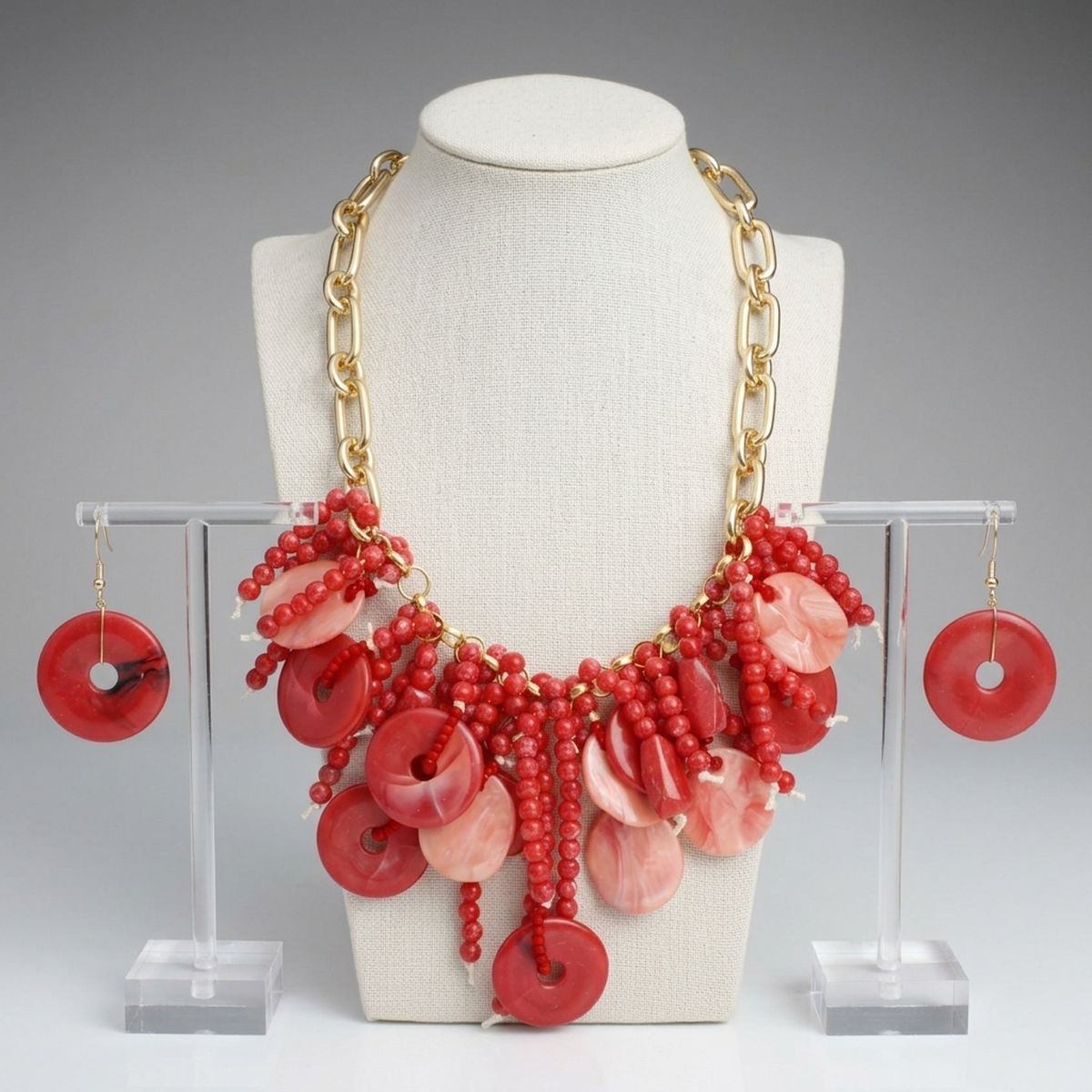 Red Waterfall Fringe Tropical Getaway Necklace