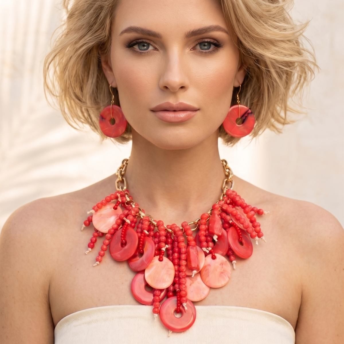 Red Waterfall Fringe Tropical Getaway Necklace