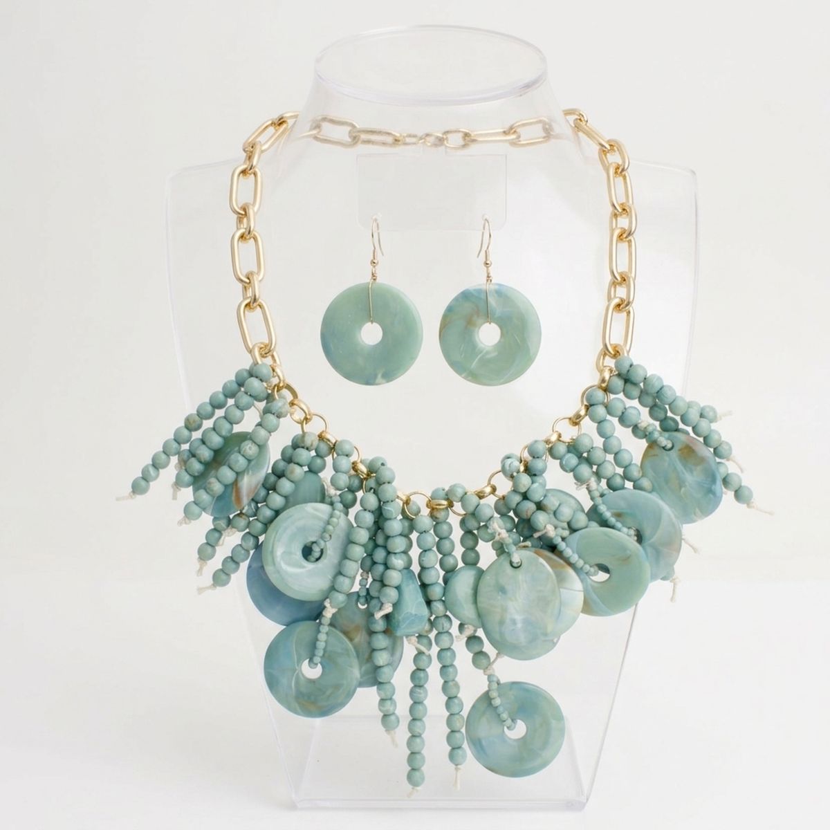 Turquoise Waterfall Fringe Tropical Necklace