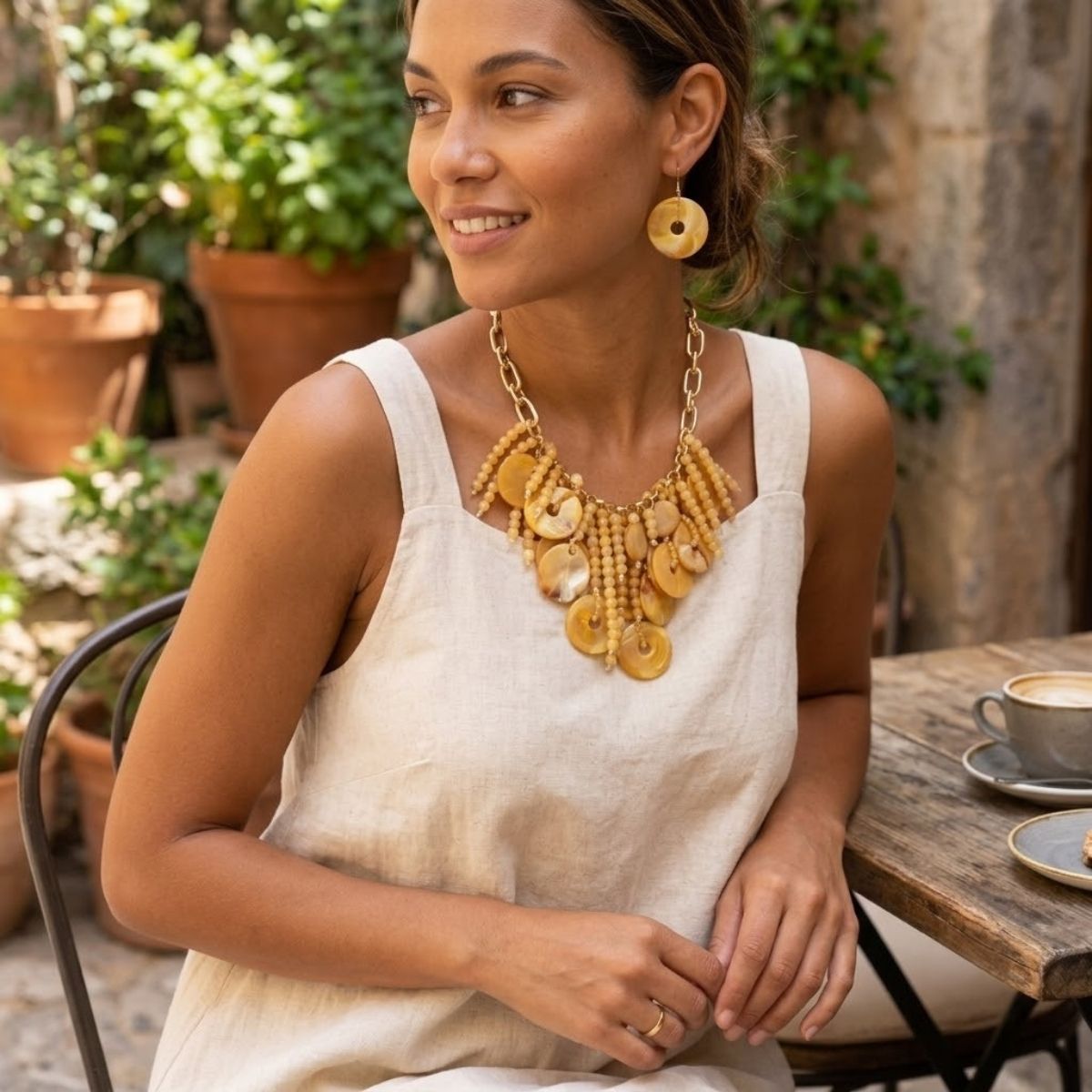 Yellow Waterfall Fringe Tropical Getaway Necklace