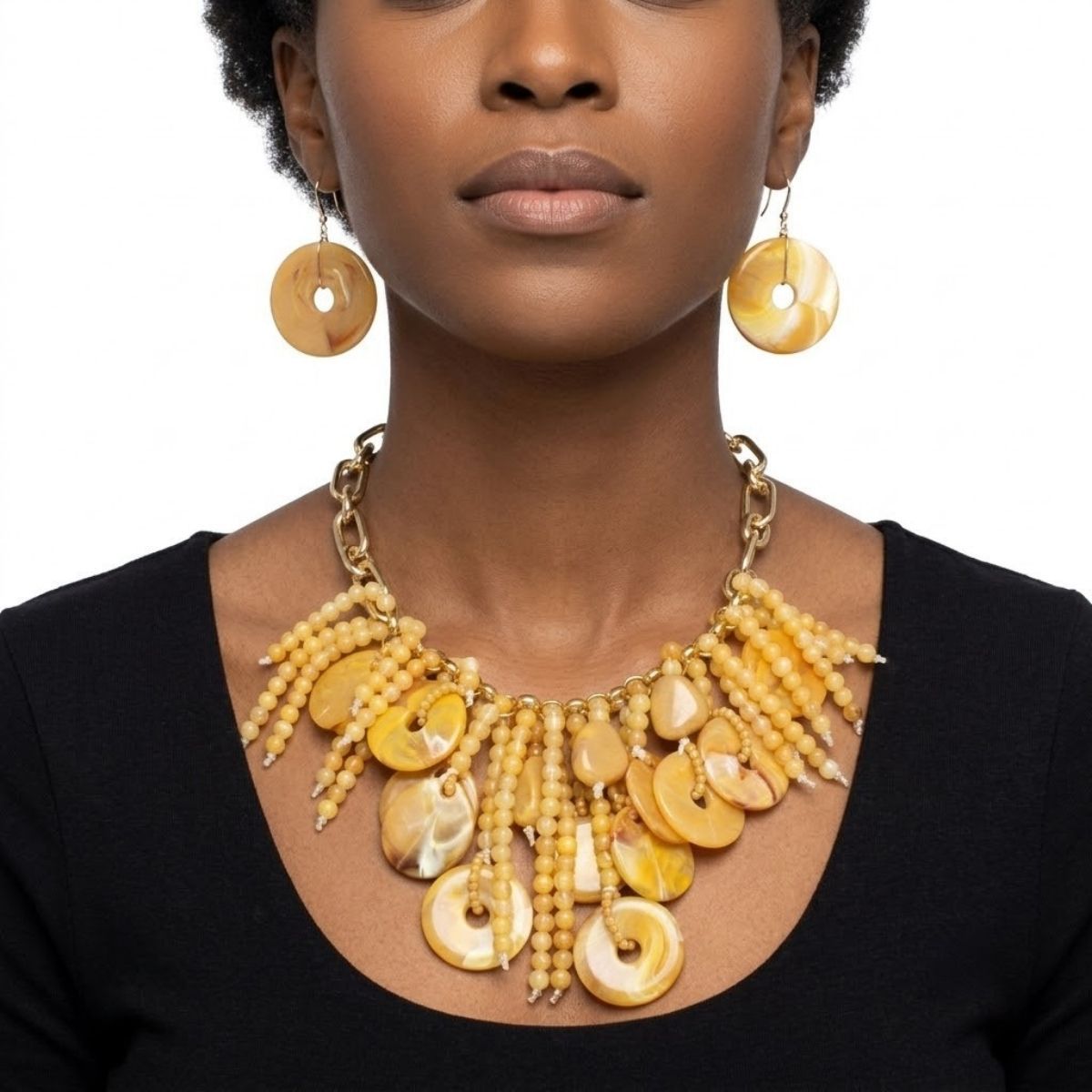 Yellow Waterfall Fringe Tropical Getaway Necklace