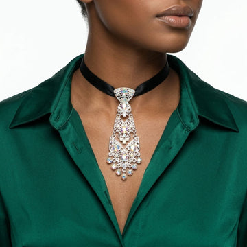 Silver Filigree Aurbo Rhinestone Necktie Necklace