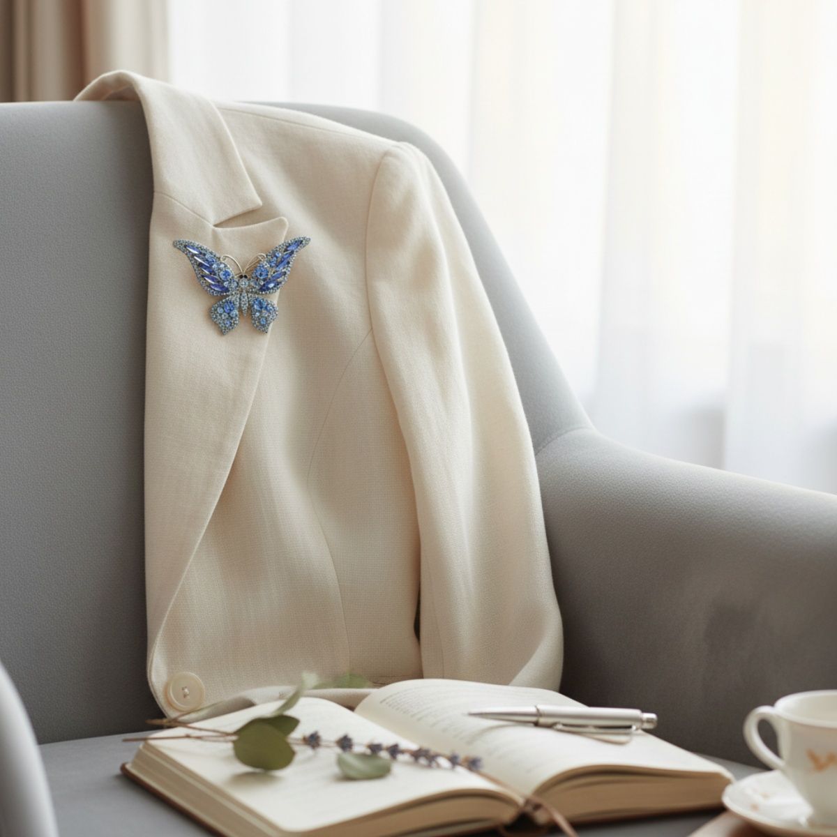 Brooch Light Blue Stone Butterfly Silver Brooch