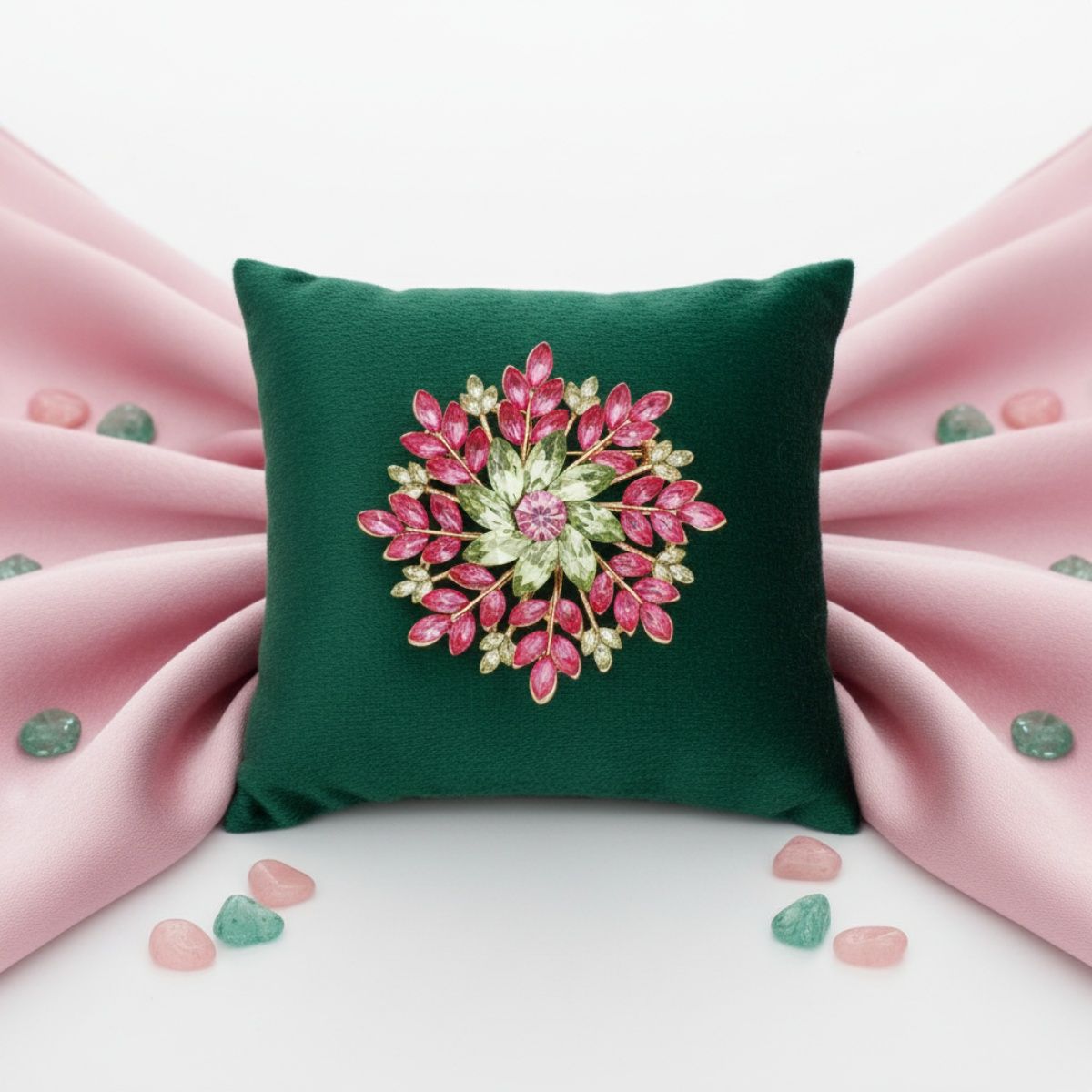 Brooch Large AKA Pink Green Snowflake Flower Pin