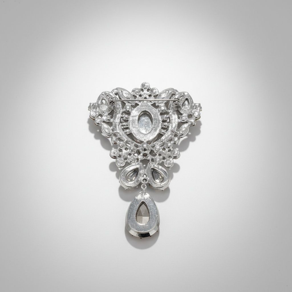 Brooch Large Blue Crystal and Rhinestone Silver Pin