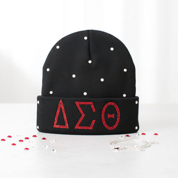 DST Sorority Pride Black Bling Winter Beanie Hat