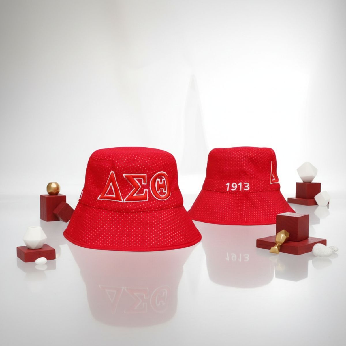 DST Sorority Red Mesh Embroidered Bucket Hat
