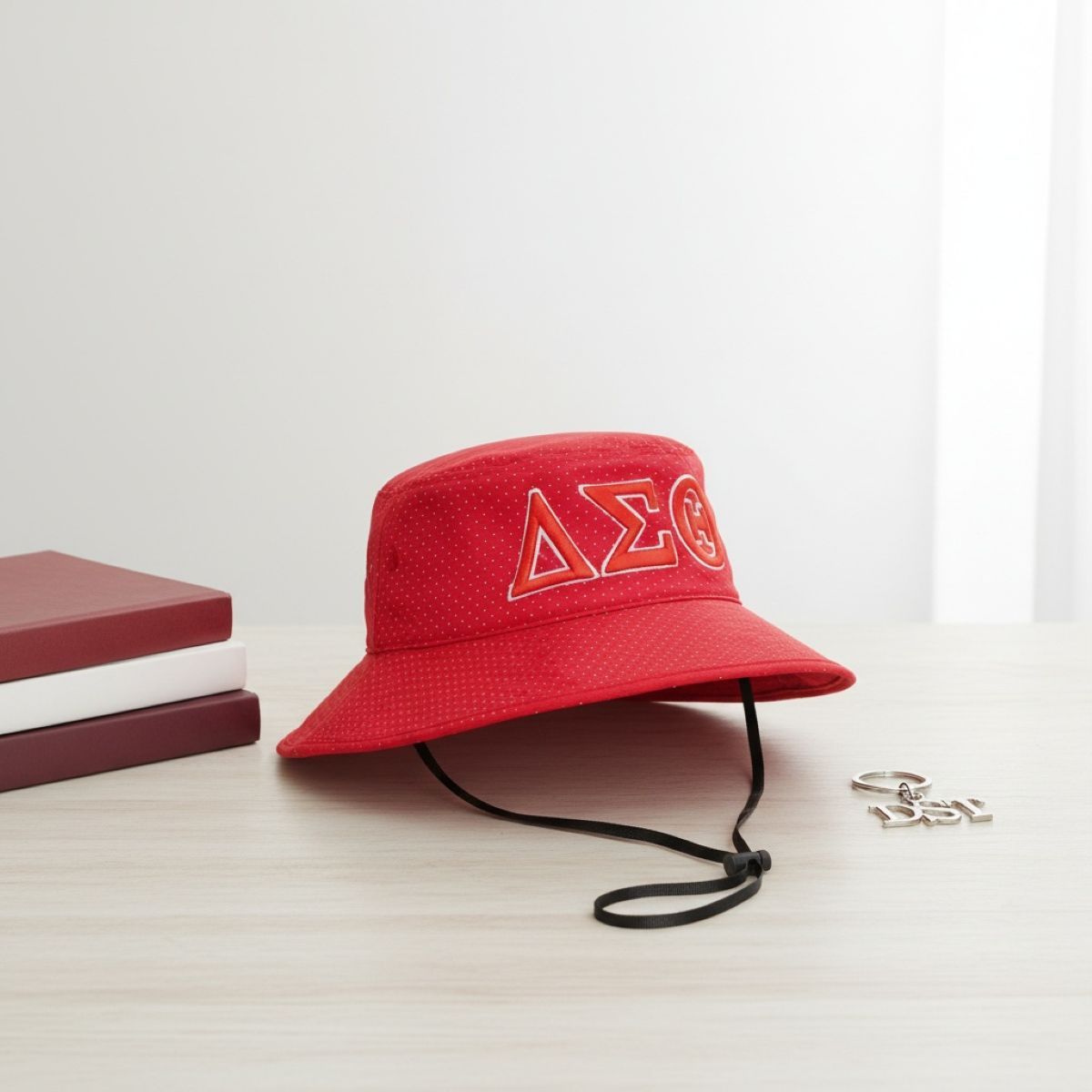 DST Sorority Red Mesh Embroidered Bucket Hat