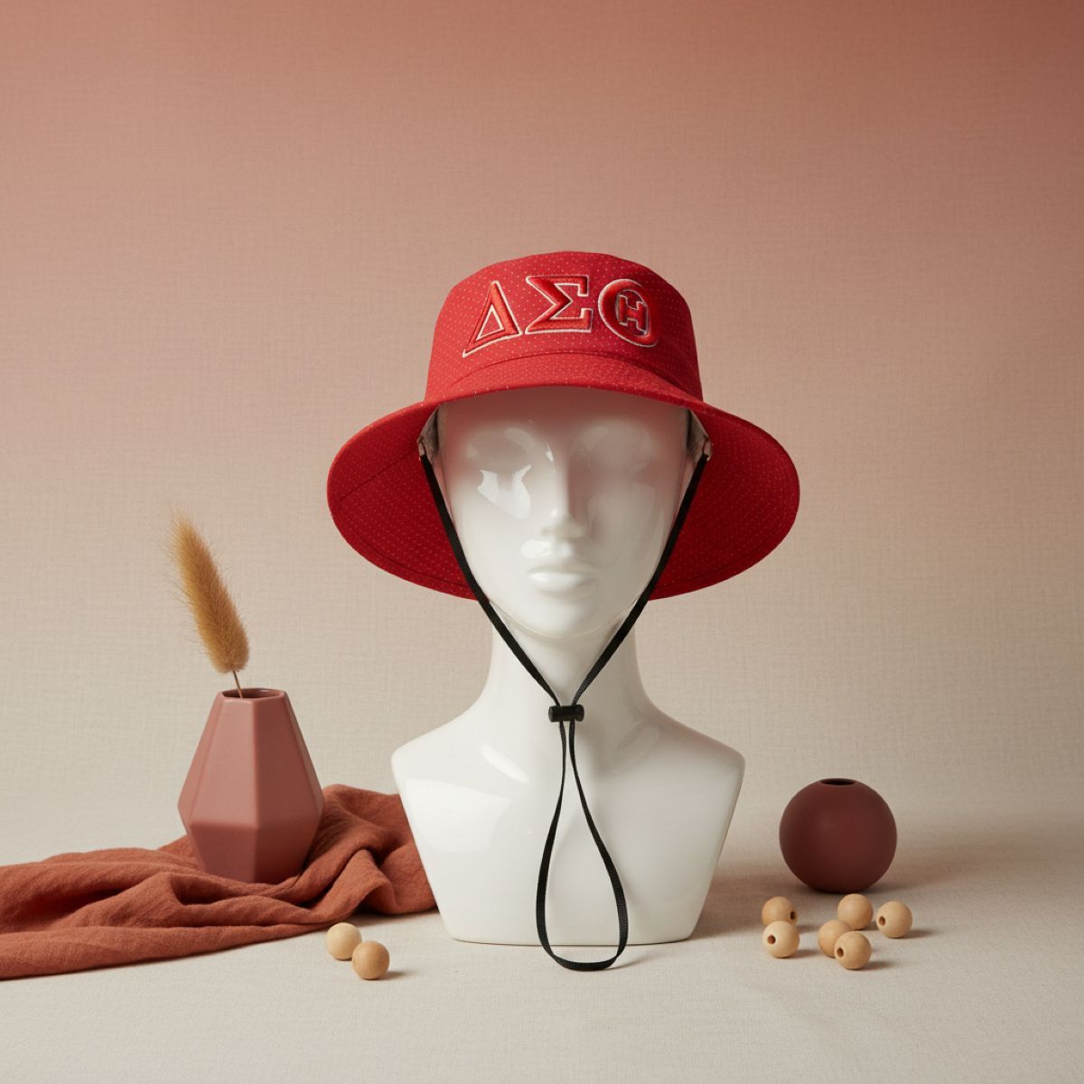 DST Sorority Red Mesh Embroidered Bucket Hat