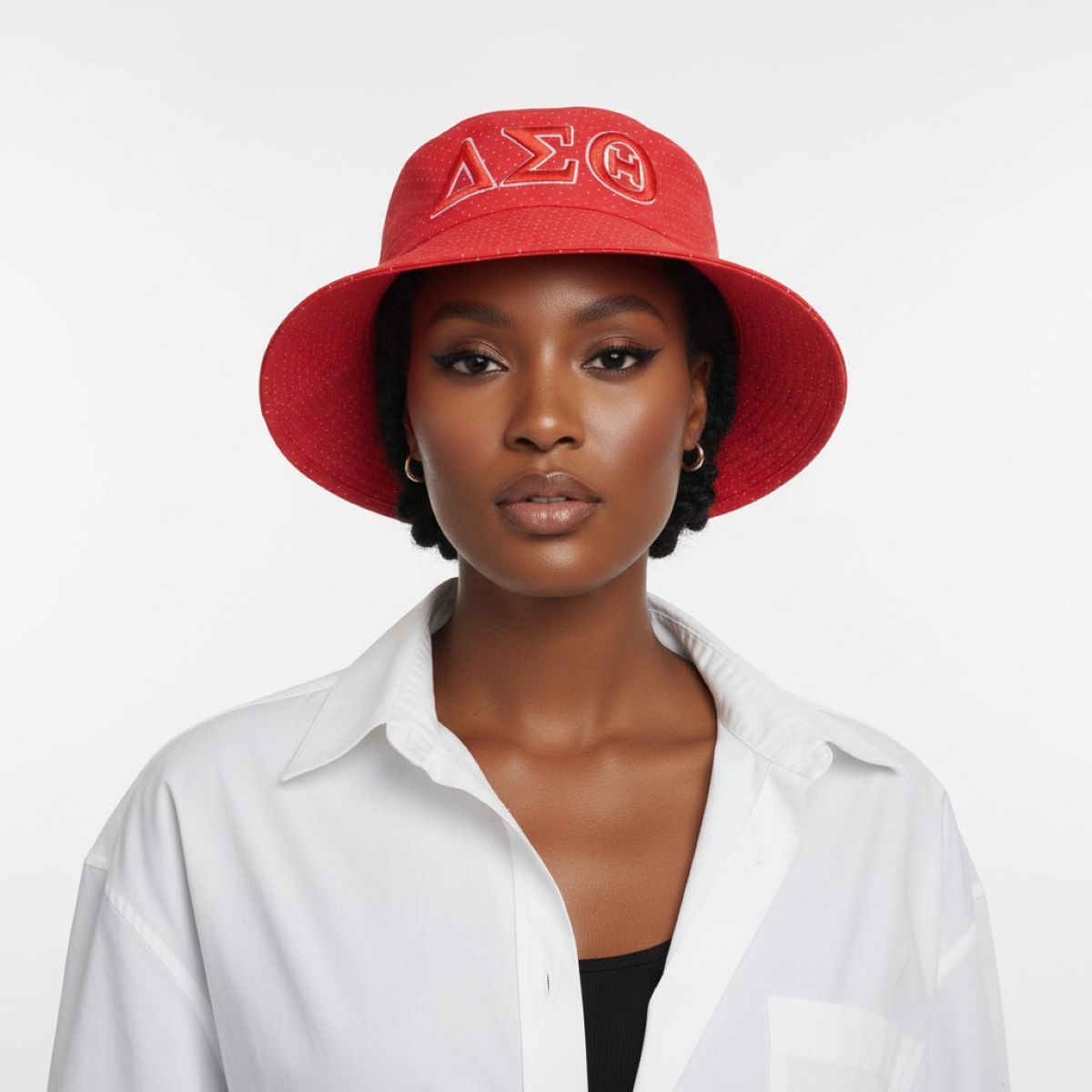 DST Sorority Red Mesh Embroidered Bucket Hat