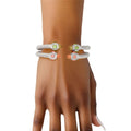 AKA Pink Green Crystal Cable Bangle Bracelet Set