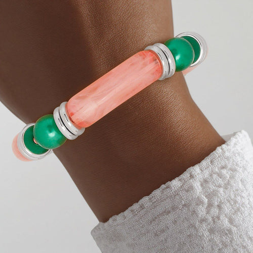 AKA Marbled Pink with Green Pearl Stretch Bracelet
