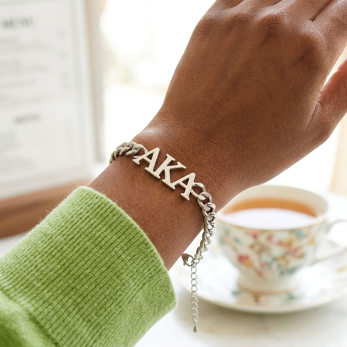 AKA Sorority Silver Chain Greek Letter Bracelet