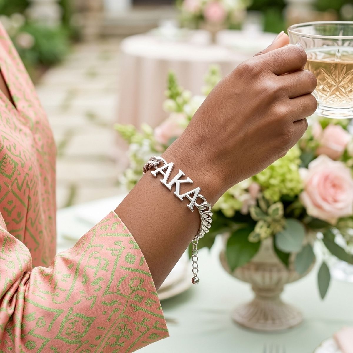 AKA Sorority Silver Chain Greek Letter Bracelet