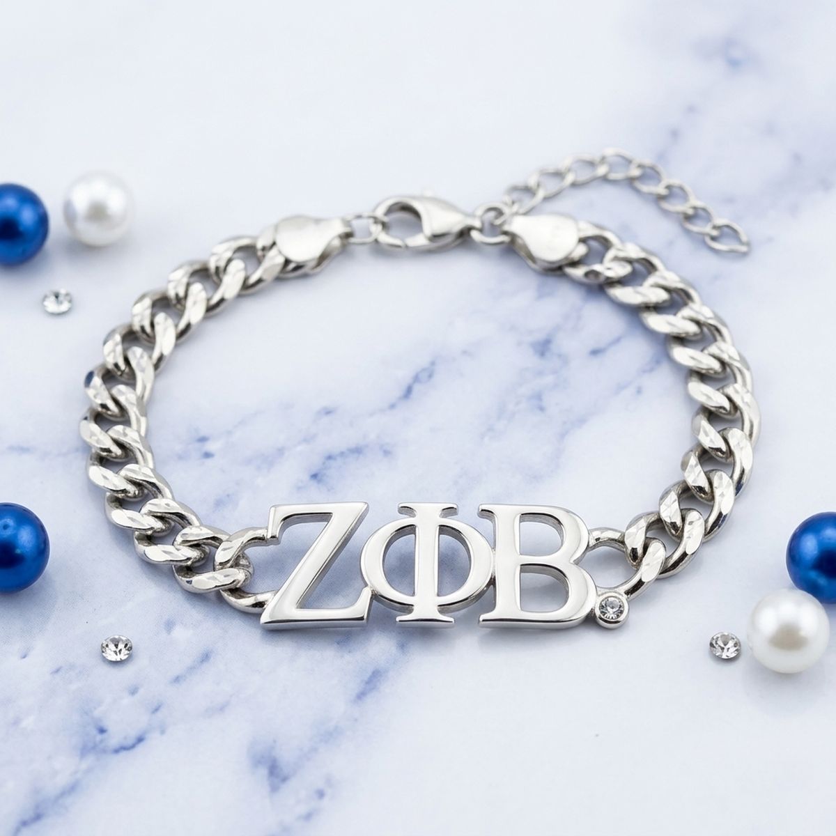 ZPB Sorority Silver Chain Greek Letter Bracelet