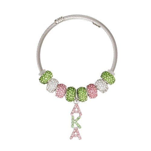 AKA Sorority Greek Charm Cable Bangle Bracelet