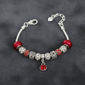 Silver Snake Chain Red Charm Women's Bracelet