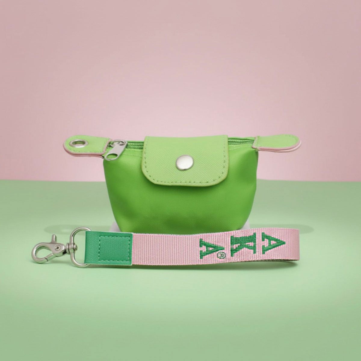 AKA Sorority Green Nylon Wristlet Strap Mini Pouch