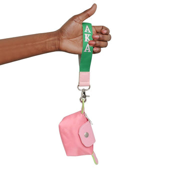 AKA Sorority Pink Nylon Wristlet Strap Mini Pouch