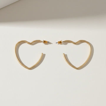 Open Hoop Classic Matte Gold Heart Earrings