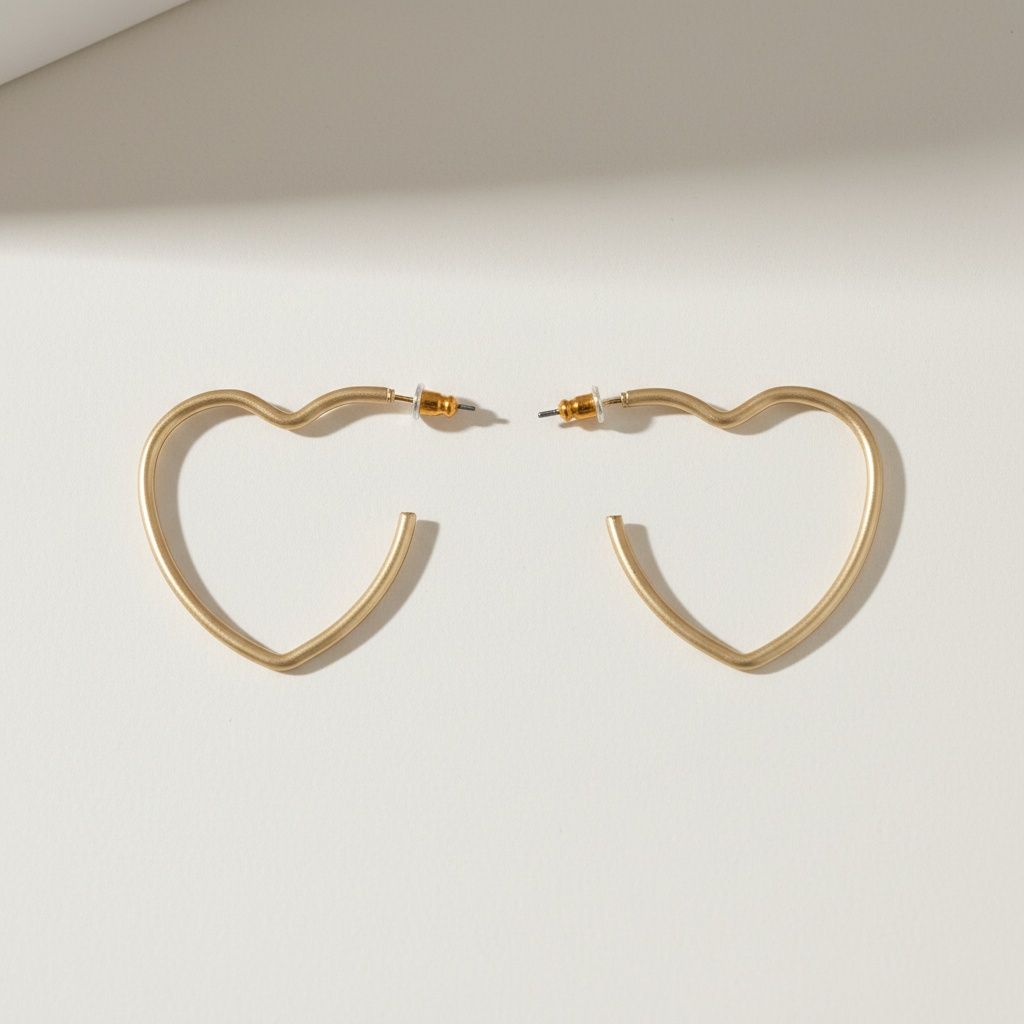 Open Hoop Classic Matte Gold Heart Earrings
