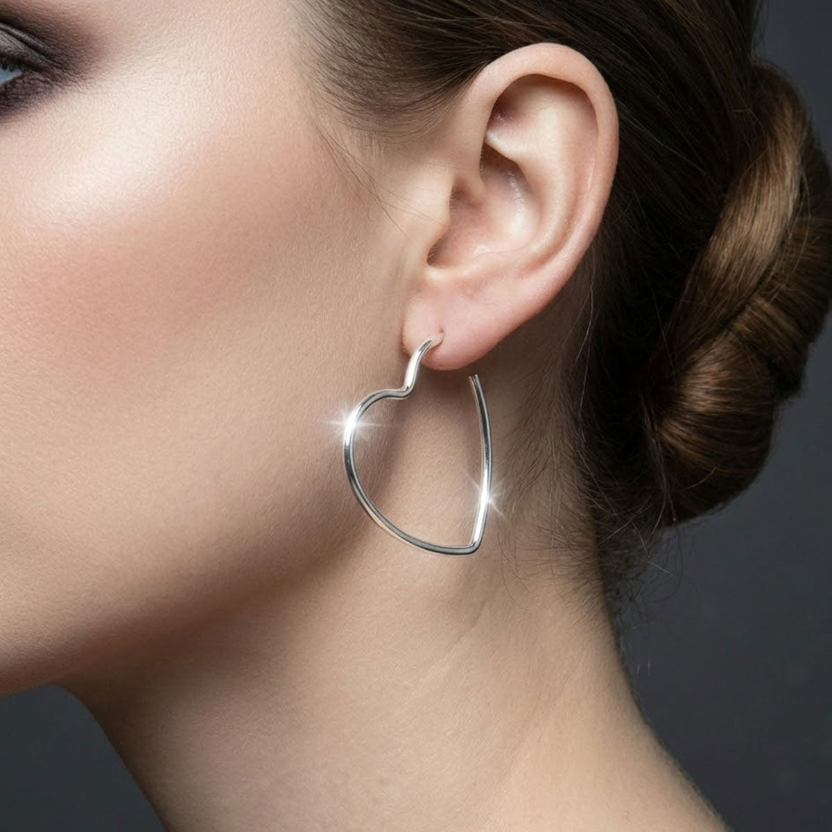 Open Hoop Classic Silver Heart Earrings