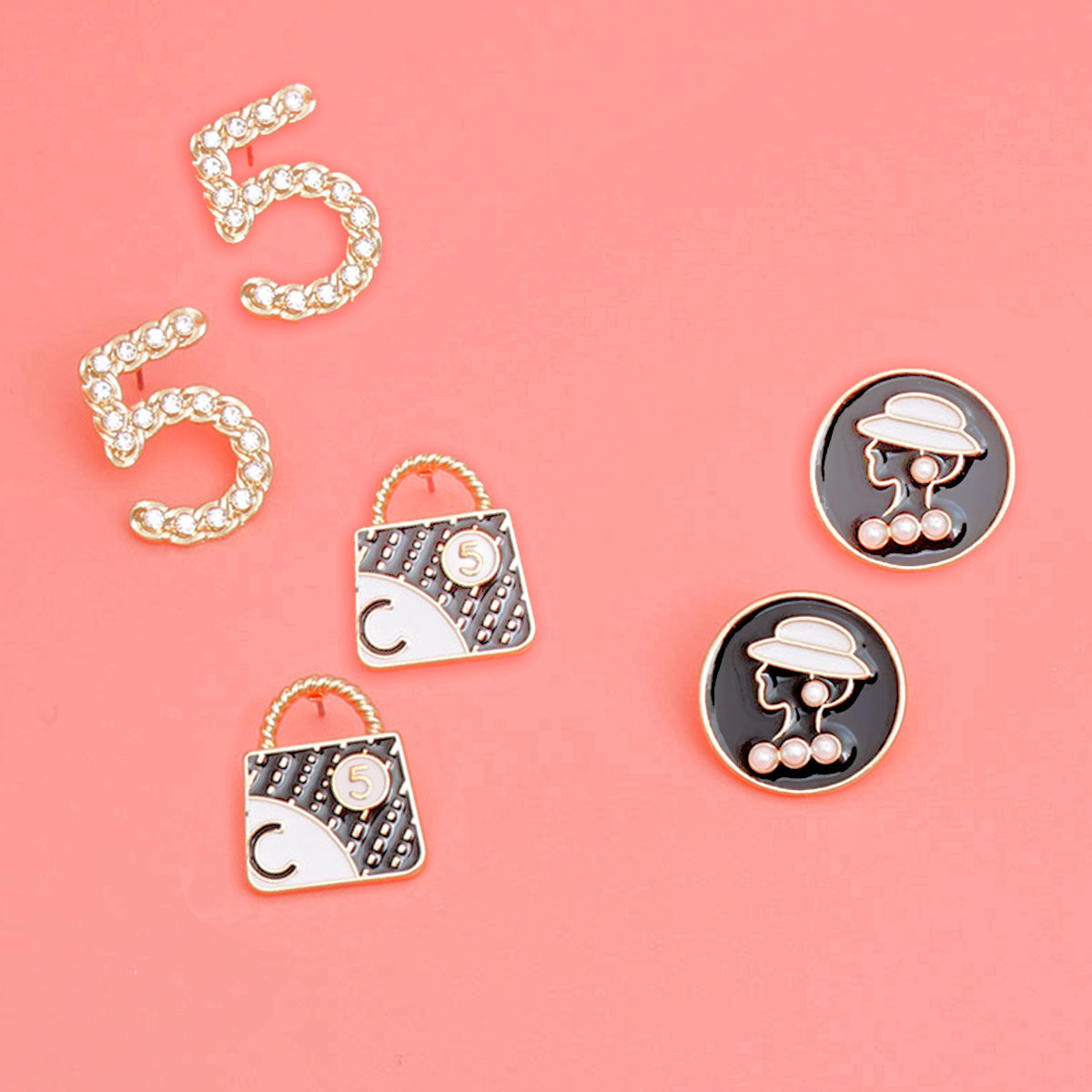 Gold Black 3pcs Silhouette Designer Stud Earrings - Couturier Glam