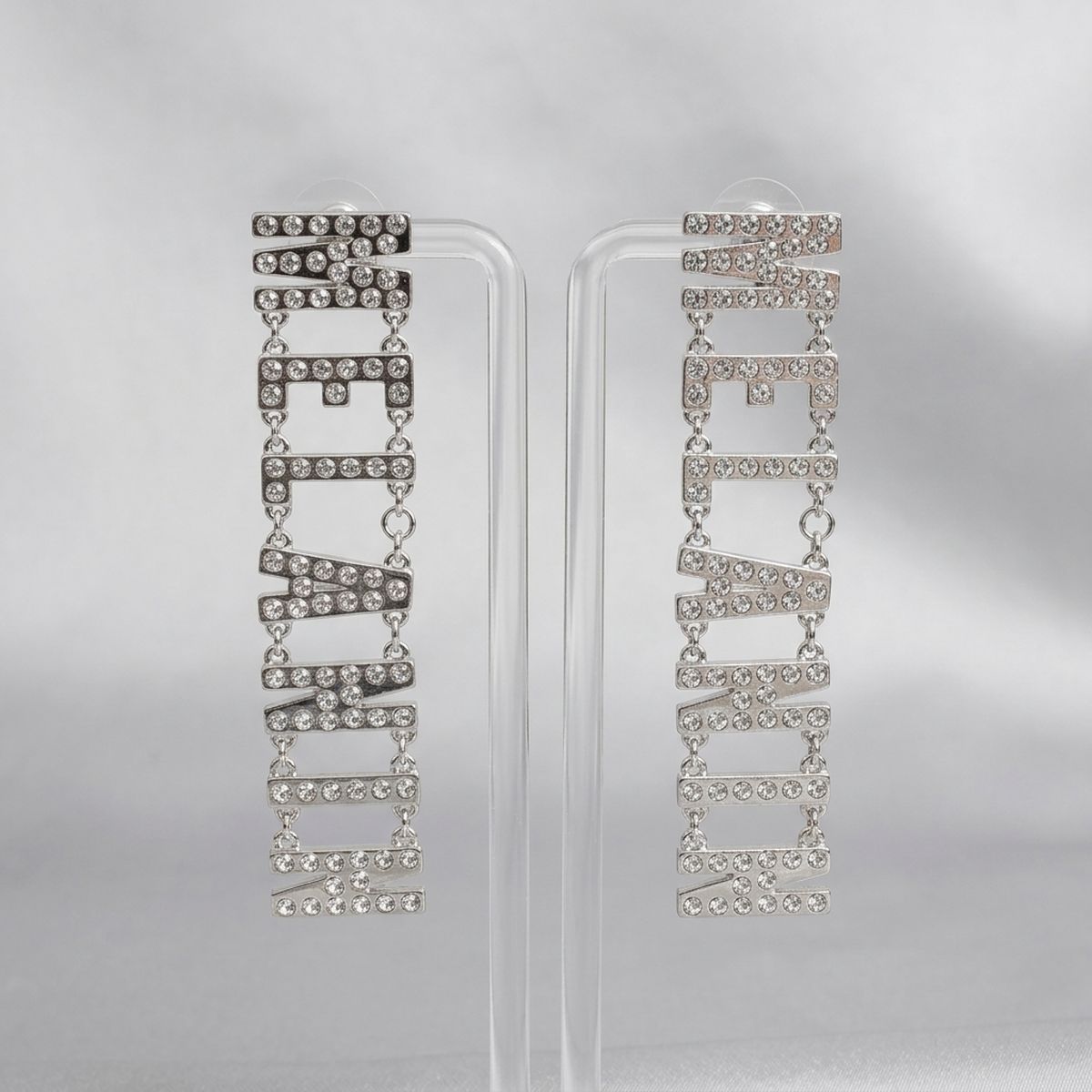 Silver Clear Stone MELANIN Link Dangle Earrings