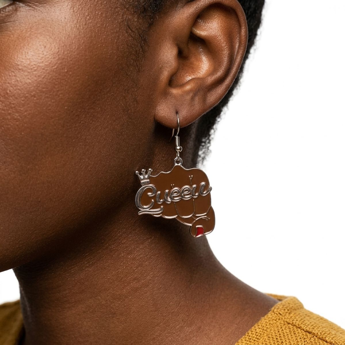 Silver Queen Raised Fist Fish Hook Earrings