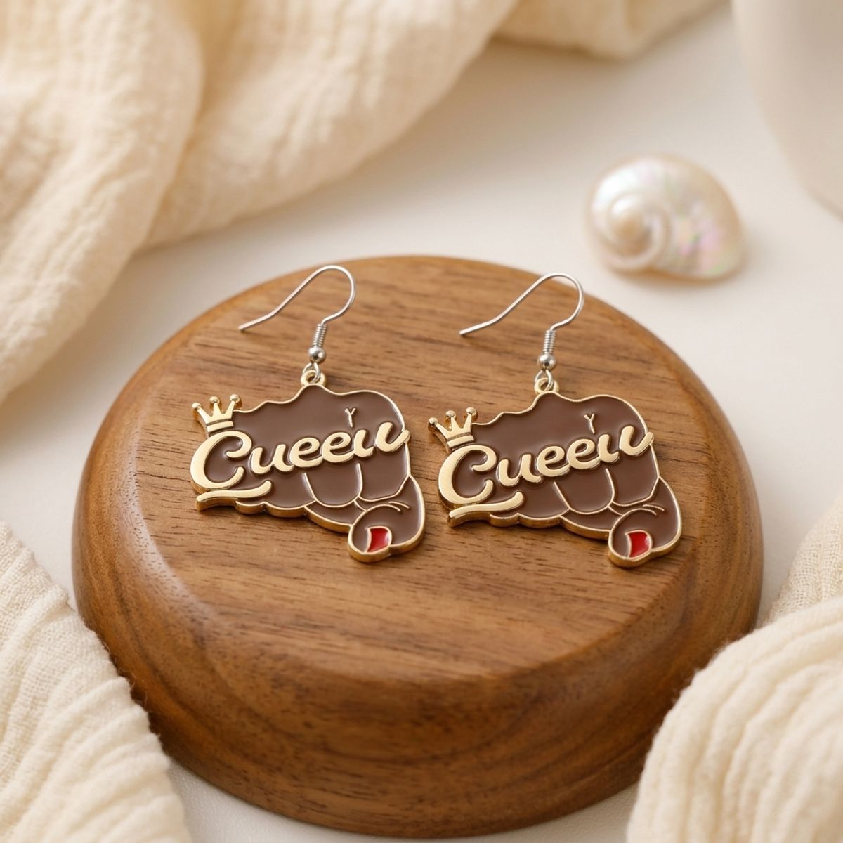 Silver Queen Raised Fist Fish Hook Earrings