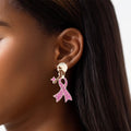 Breast Cancer Stud Gold Pink Ribbon Leg Earrings