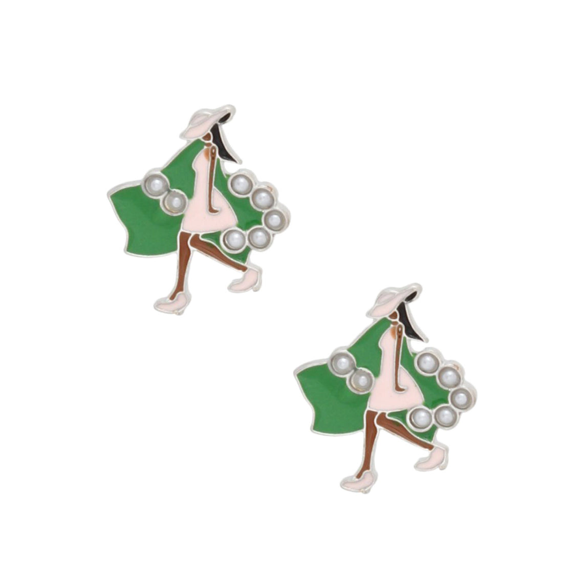 AKA Sorority Pink Lady Green Ivy Stud Earrings