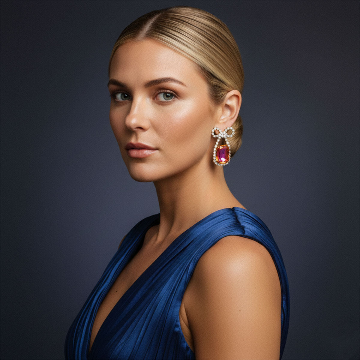 Dangle Date Night Purple Crystal Bow Earrings