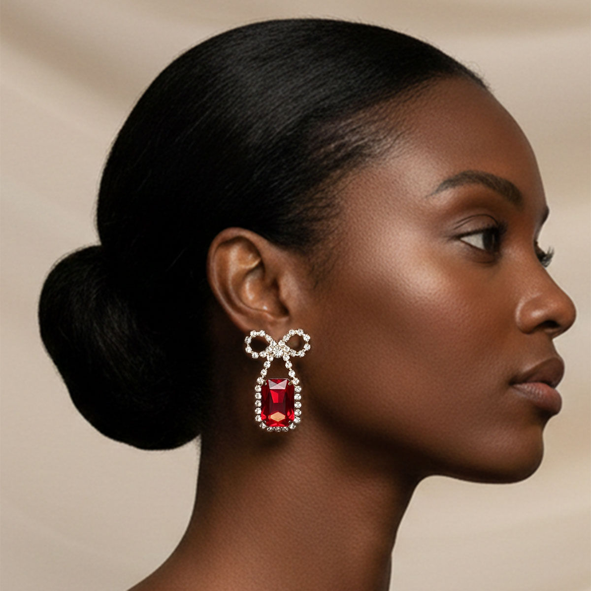 Dangle Date Night Red Crystal Sparkle Bow Earrings