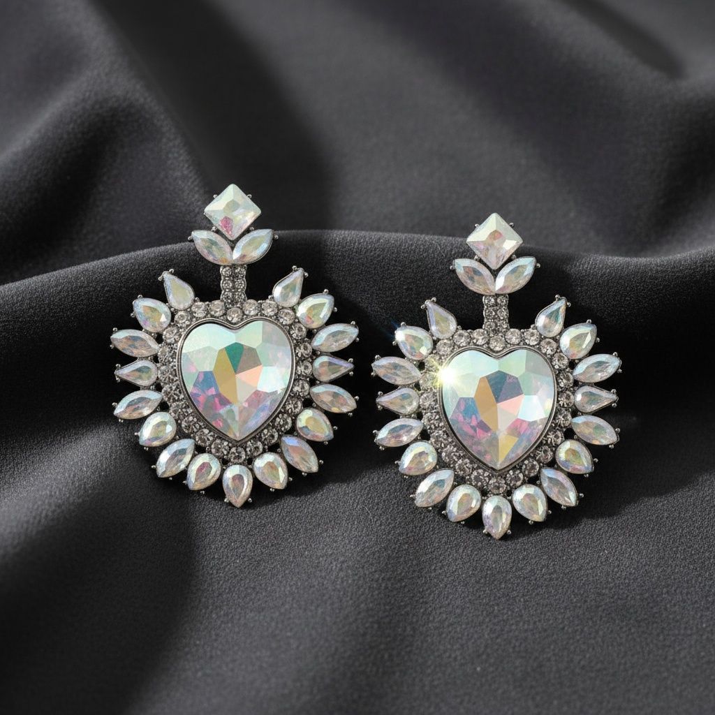 Stud Aurbo Crystal and Glass Heart Earrings