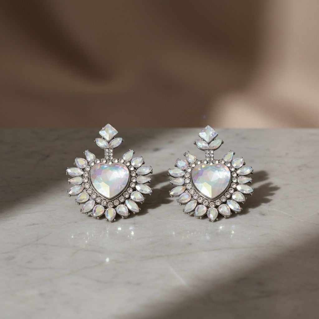 Stud Aurbo Crystal and Glass Heart Earrings