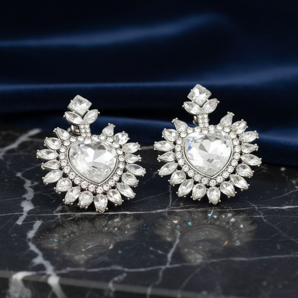 Stud Clear Crystal and Glass Heart Earrings