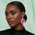Stud Fuchsia Pink Crystal and Glass Heart Earrings